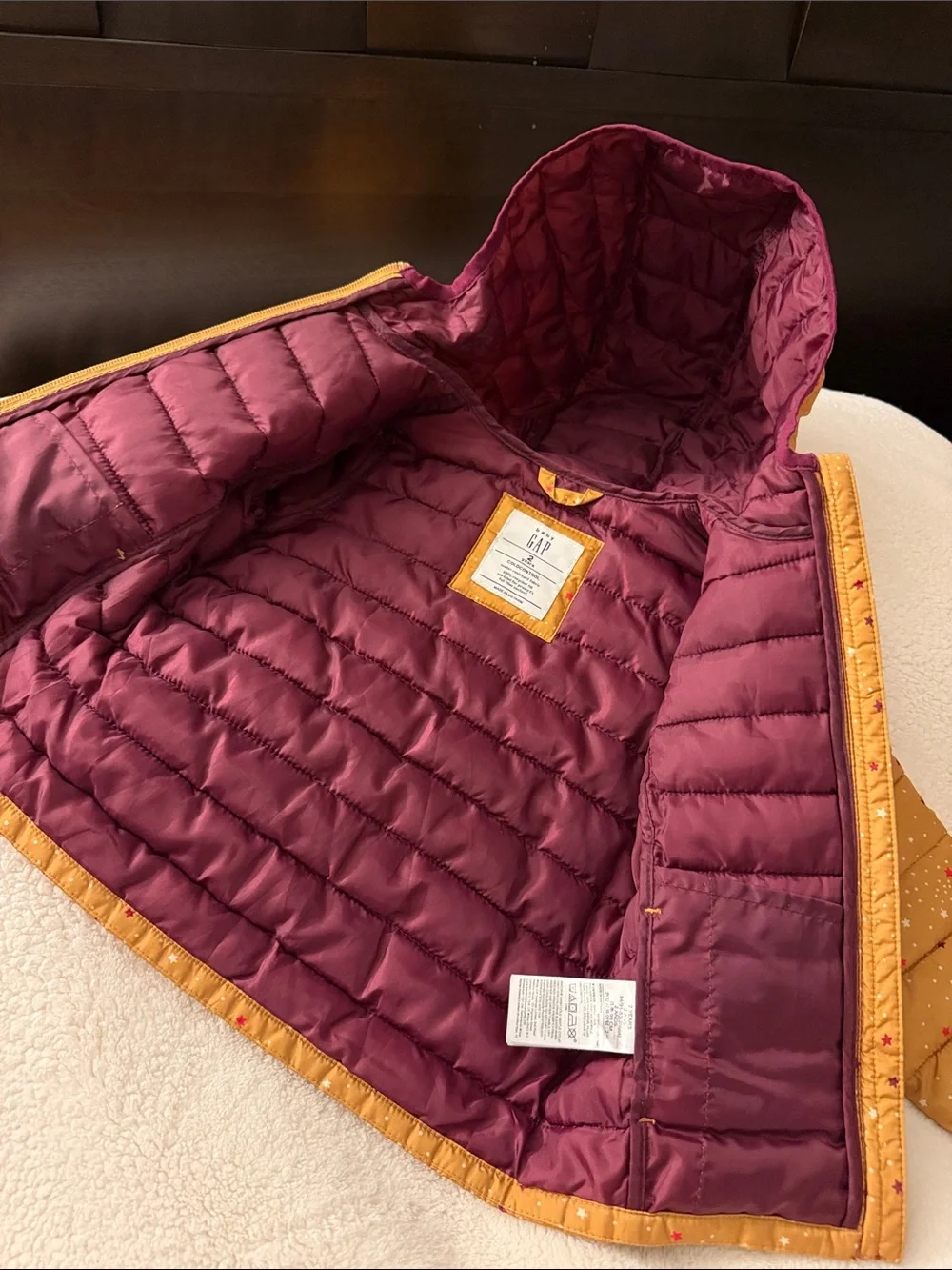 GAP Mustard Star-Print Puffer Jacket with Hood